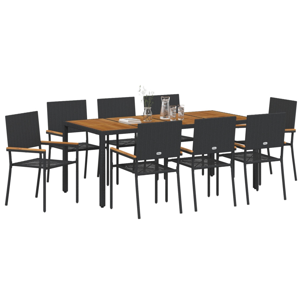 Set da Pranzo da Giardino 9 Pezzi in Polyrattan Nero
