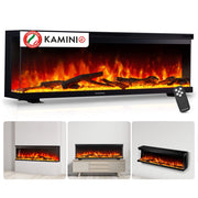 KAMINIO Camino elettrico LEA - Camino 3 in 1 con vista panoramica, riscaldamento, effetto fiamma, 12 colori delle fiamme, telecomando - 60 pollici