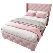 Letto Singolo 90×200 cm; 1 Posto con Testiera Imbottita e Borchie Decorative; senza Materasso; Velluto Rosa