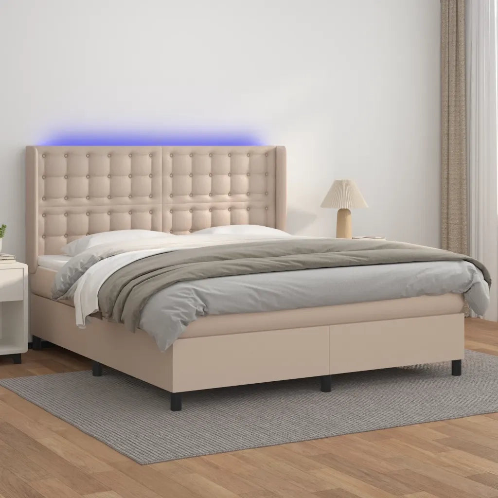 Giroletto Molle Materasso e LED Cappuccino 160x200cm Similpelle cod mxl 62922