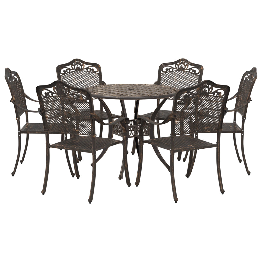 Set da Pranzo da Giardino in Alluminio pressofuso Bronzo - 7 Pezzi