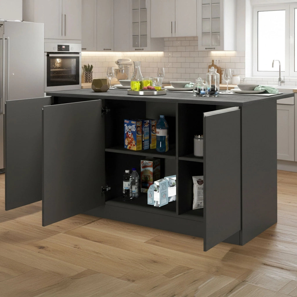 Isola da cucina Tartaro, Tavolo ausiliario portaoggetti, 100% Made in Italy, 155x90h90 cm, Antracite e Ardesia
