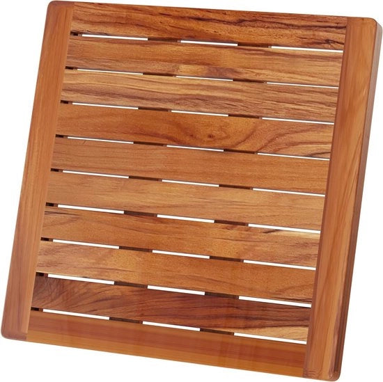 Tappeto da bagno 50 x 50 cm in teak, impermeabile e resistente alla muffa, quadrato, antiscivolo, CB5050, per uso interno ed esterno.