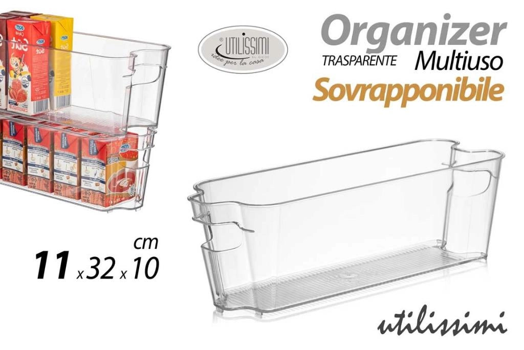 Contenitore Organizer Sovrapponibile Trasparente 11 x 32 x 10 cm Gicos