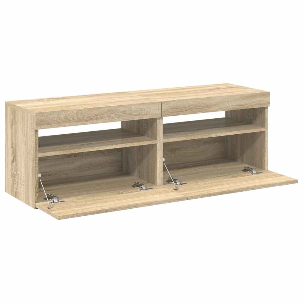 Mobile TV multimediale scaffale TV credenza mobile TV per sala da pranzo soggiorno camera da letto con luci LED 2 pezzi rovere Sonoma 60 x 35 x 40 cm marrone 02_0028878
