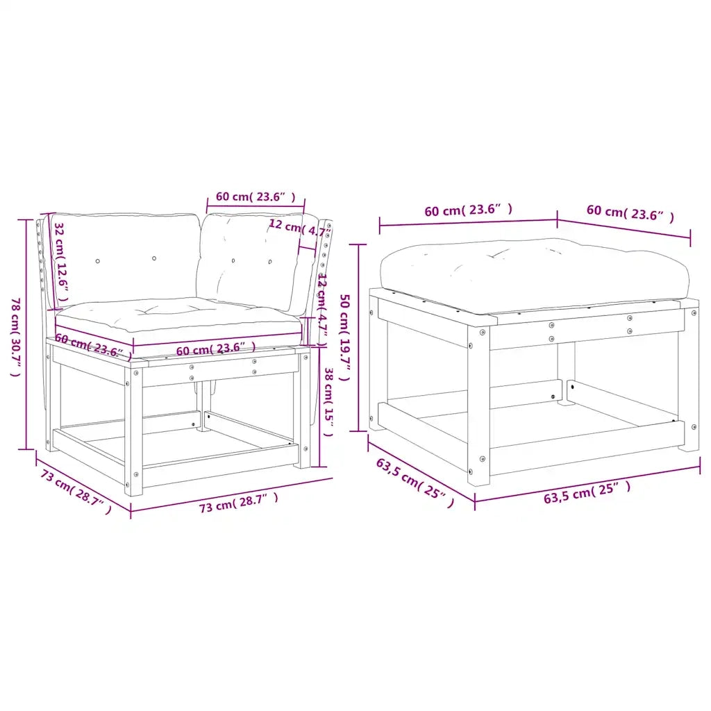 Set Divani Giardino 3 pz con Cuscini Bianco Legno Massello Pino 3216991
