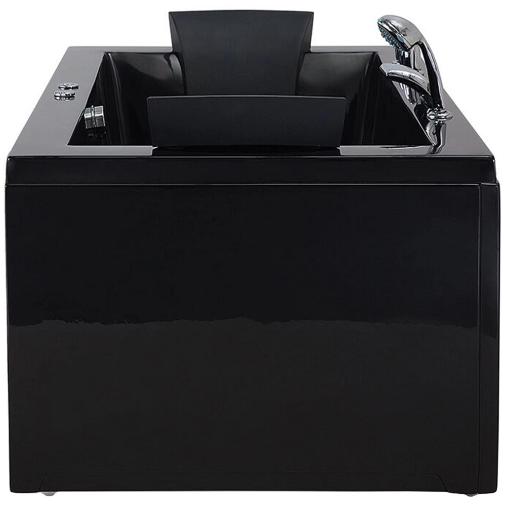 Vasca da bagno in acrilico Nero 183 x 90 cm getti massaggianti per poggiatesta luci a LED