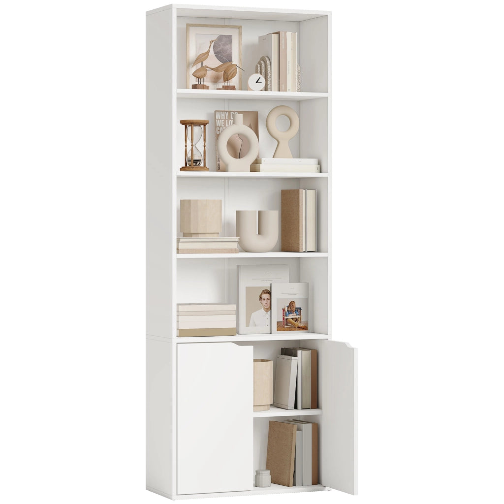 Libreria Moderna 4 Ripiani con Armadietto a 2 Ante in Legno, 59x29x180cm Bianca