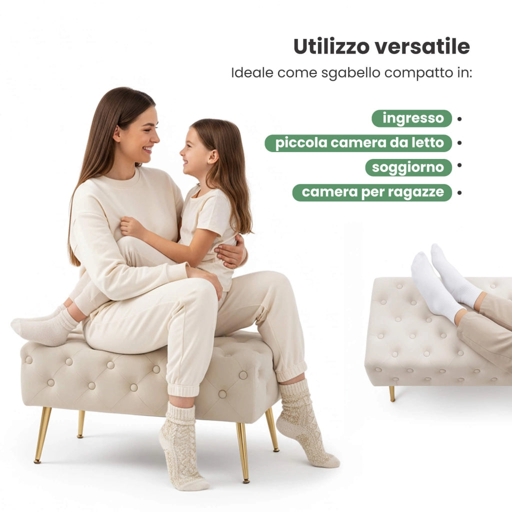 Panca imbottita in velluto trapuntato 80 cm MADRID Beige