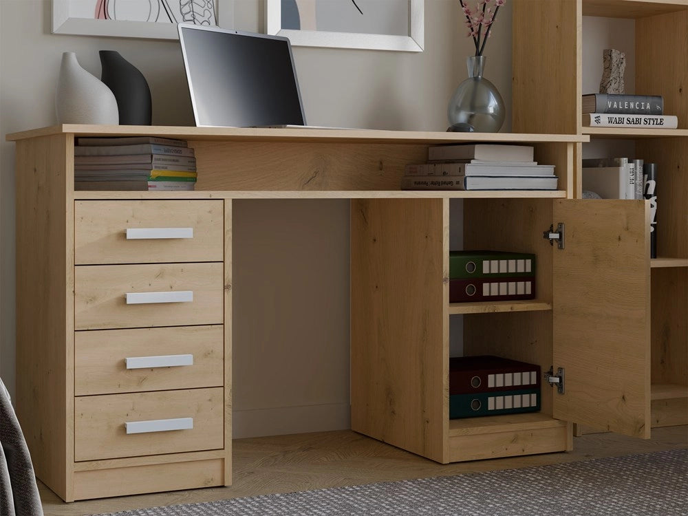 Scrivania ADA rovere artisan 125 cm 4 cassetti mobile con ripiani per ufficio camera e laptop