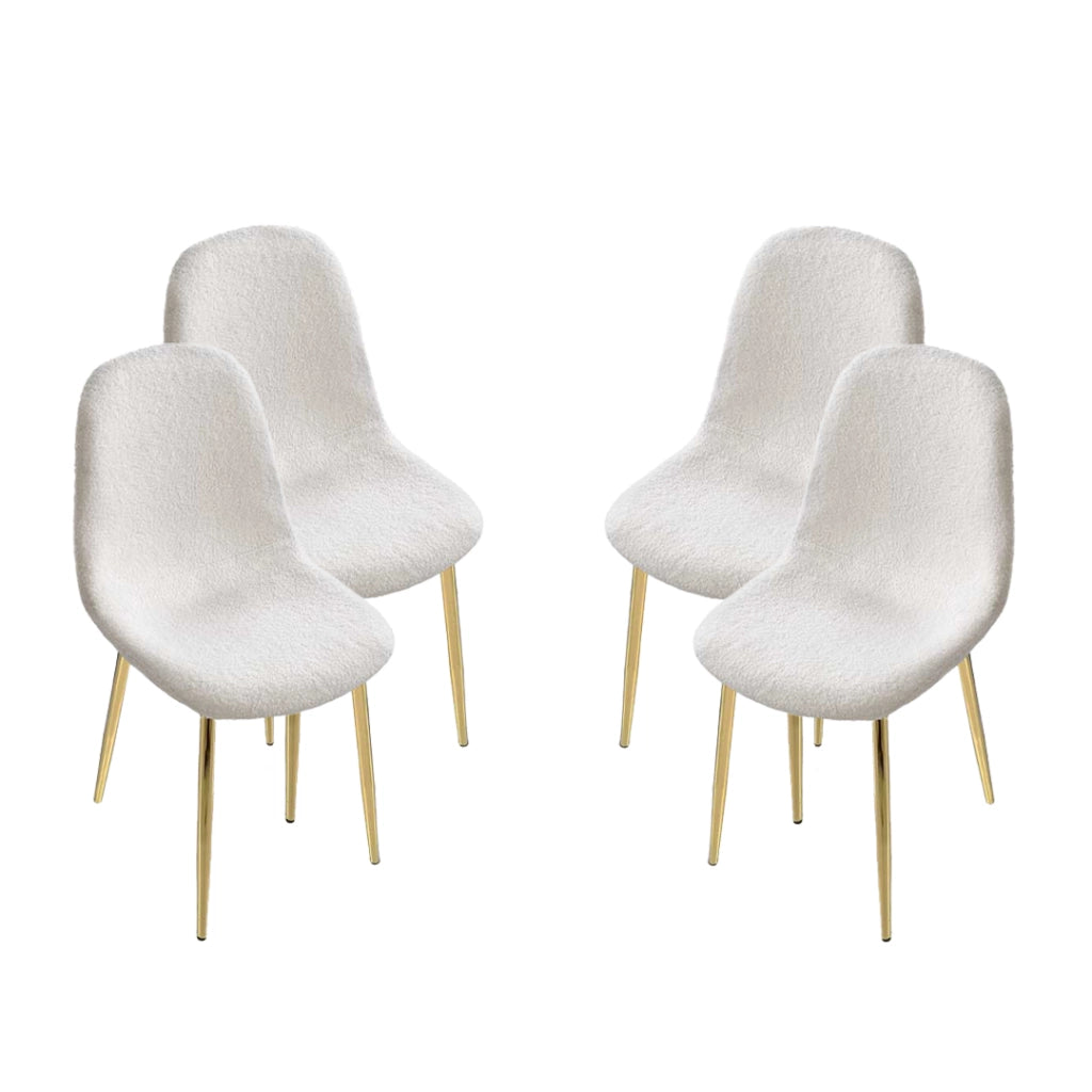 SET DA 4 SEDIE IMBOTTITE TEDDY IN TESSUTO BIANCO CON GAMBE ORO 44X48X88 CM
