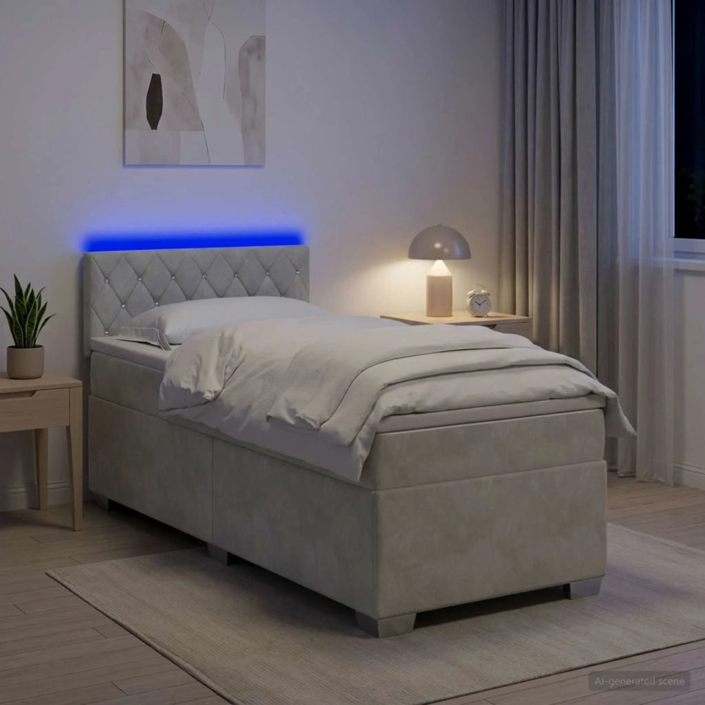 Letto con Box Spring, Materasso e LED Grigio Chiaro 90 x 200 cm 3452096