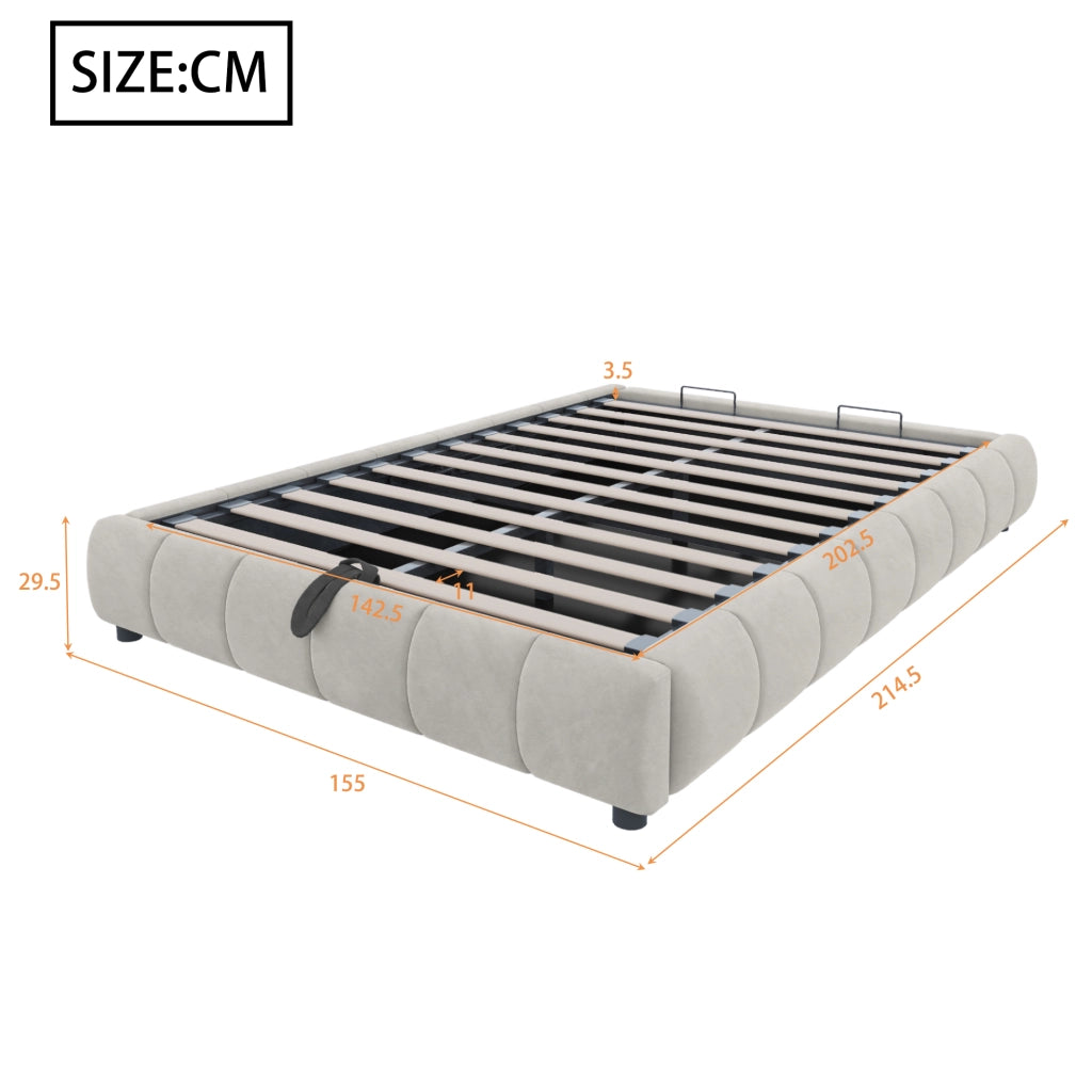 Letto Contenitore 140 x 200 cm; Letto Singolo; LED e contenitore idraulico; Beige