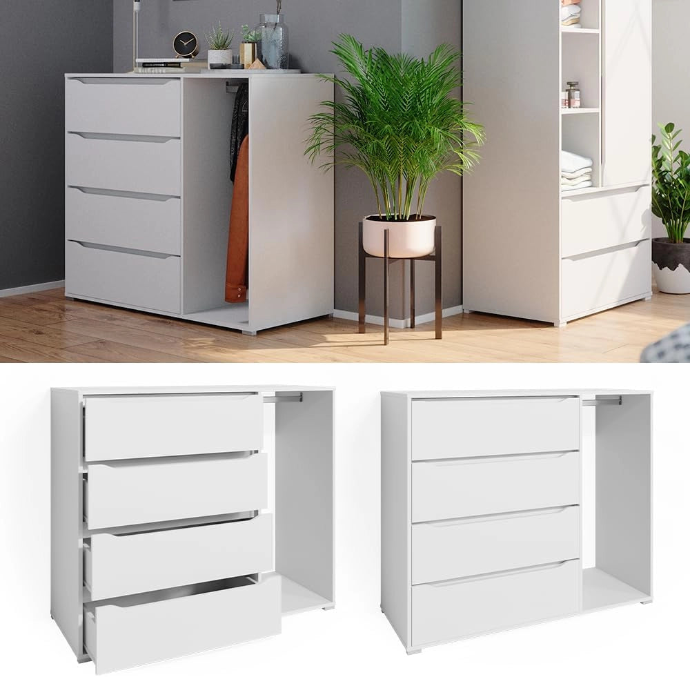Cassettiera per camera da letto Ruben, Bianco, 48 x 101.9 cm, per riporre abiti e oggetti di uso quotidiano