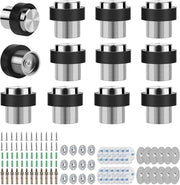 Set di fermi porta da 12 pezzi - RVS con adesivo 3M autoadesivo e viti - diametro 32 mm - altezza 45 mm - installazione semplice - fermi porta per parete.