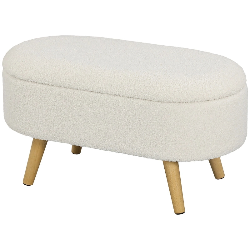 Panca contenitore imbottita con seduta in poliestere, struttura in legno di pino, bianco, 82 x 41 x 45 cm