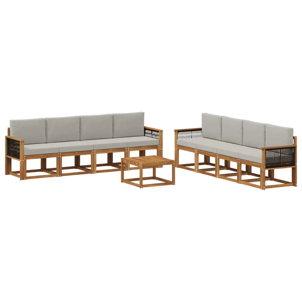 Set di divani da esterno 9 pz Naturale e Grigio Chiaro 3385092