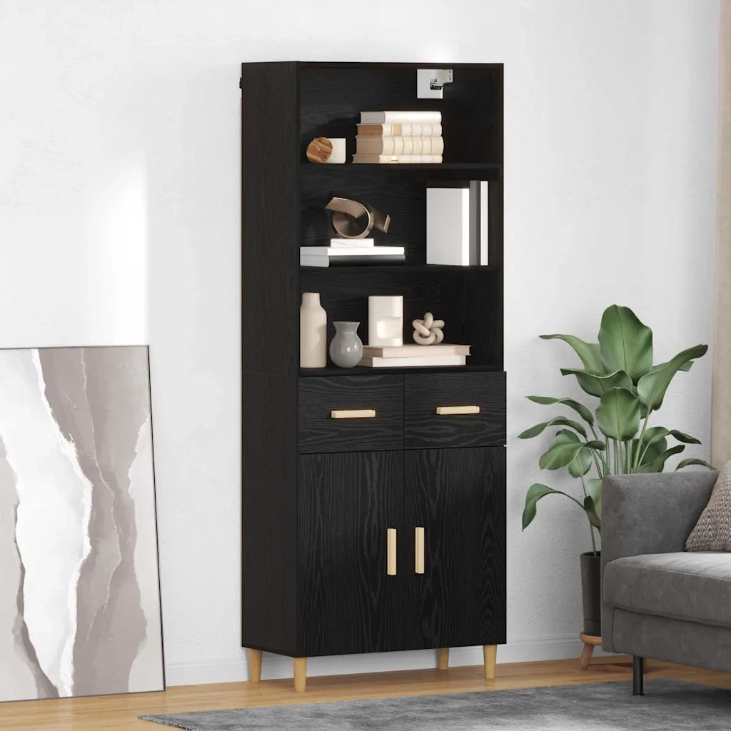 Credenza Rovere Nero 69,5 x 32,5 x 180 cm Legno multistrato