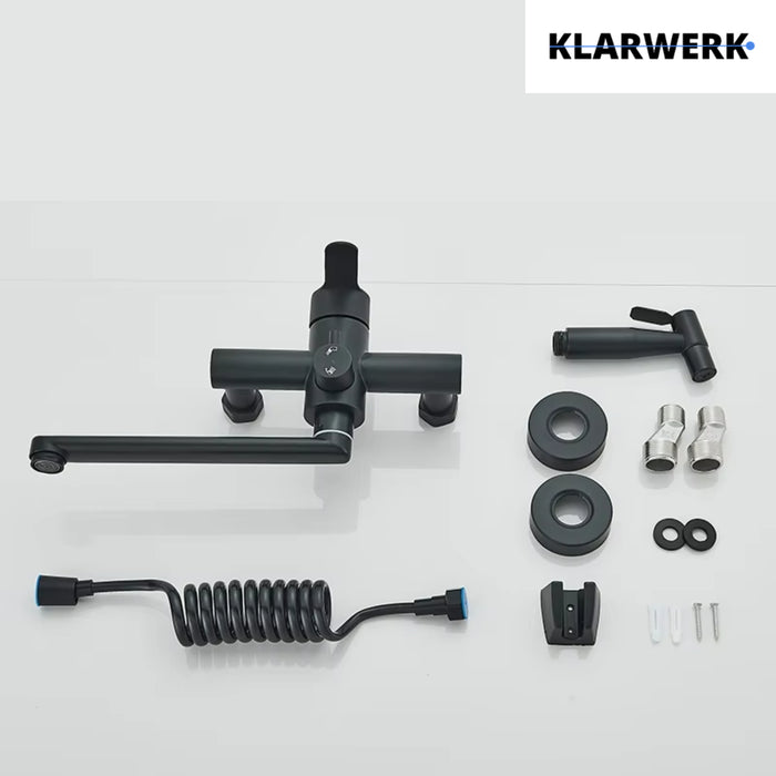 MAX |rubinetto miscelatore gastronomia montaggio a parete nero|rubinetto cucina professionale acciaio inox con doccetta|ristorante parete bocca piatta