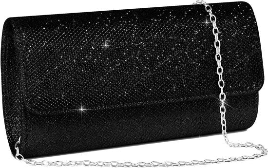 Borsa a Catena con Clutch per Donna, Tote con Catena per Sposa, Tote con Catena per Festa, Borsa a Catena con Schienali per Festa, Borsa a Catena con Schienali per Festa (Nero)