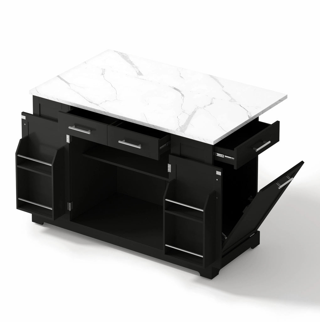 Isola cucina 138 cm con piano ribaltabile; ruote silenziose; presa EU; finitura nera