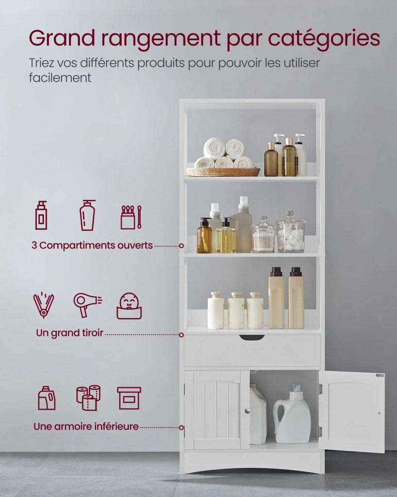Mobile contenitore con cassetto 2 ripiani aperti doppia anta mobiletto bagno mobiletto ingresso cucina soggiorno bianco 12_0006416