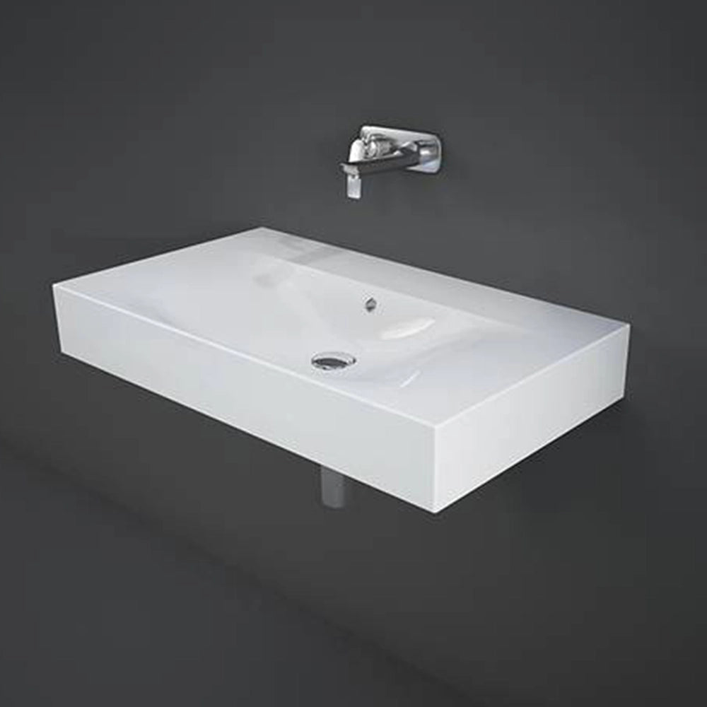 Lavabo sospeso 80cm rettangolare in ceramica bianca senza foro per rubinetto Rak Des