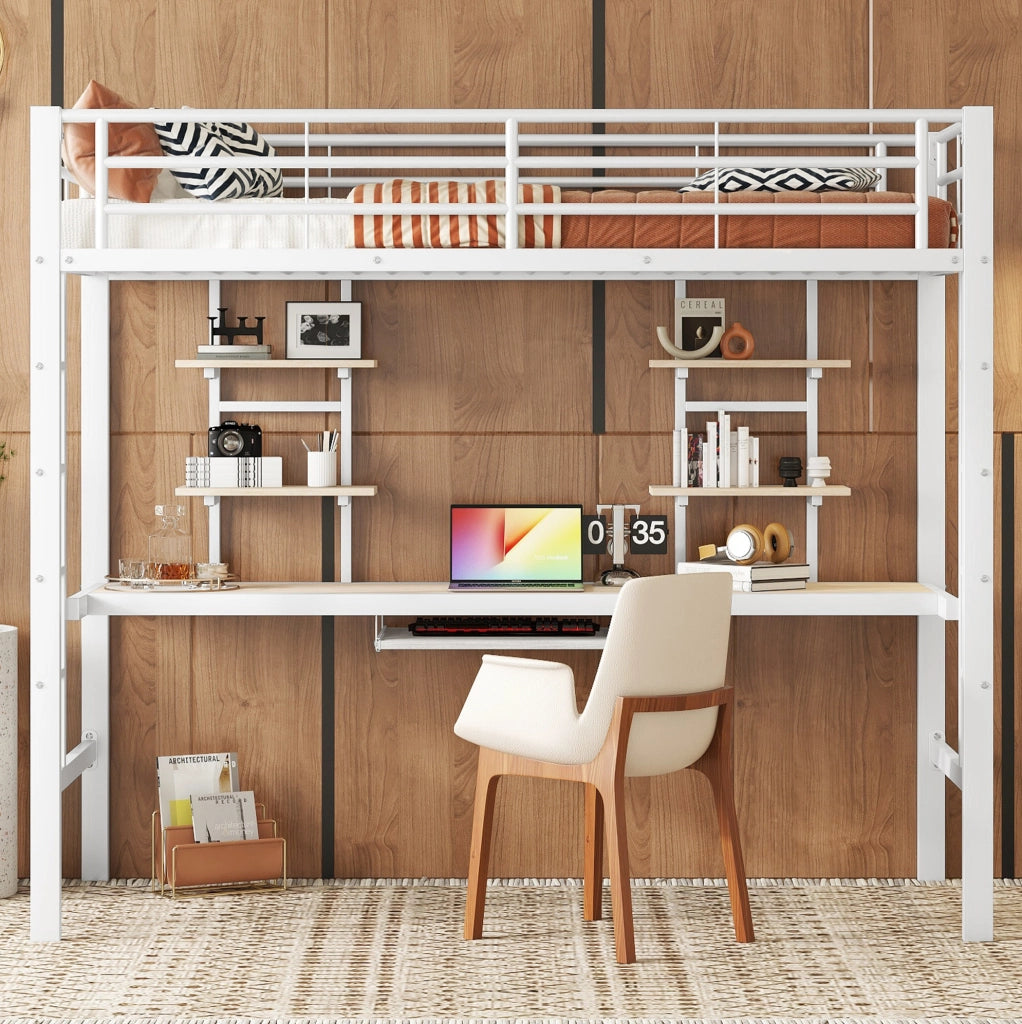 Letto a soppalco 90x200 cm con scrivania e 2 librerie bianco