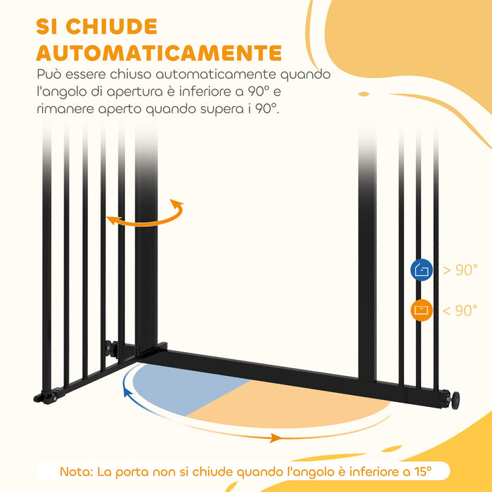 Cancelletto per Cani a 2 Estensioni con Larghezza Regolabile fino 100 cm e Chiusura Automatica Nero