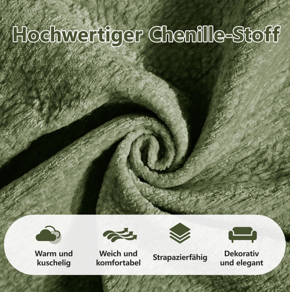 Divano modulare in ciniglia con pouf mobili 330×149×90 cm verde