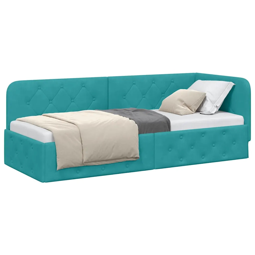 Cornice del letto ad angolo Turchese 80 x 200 cm Velluto