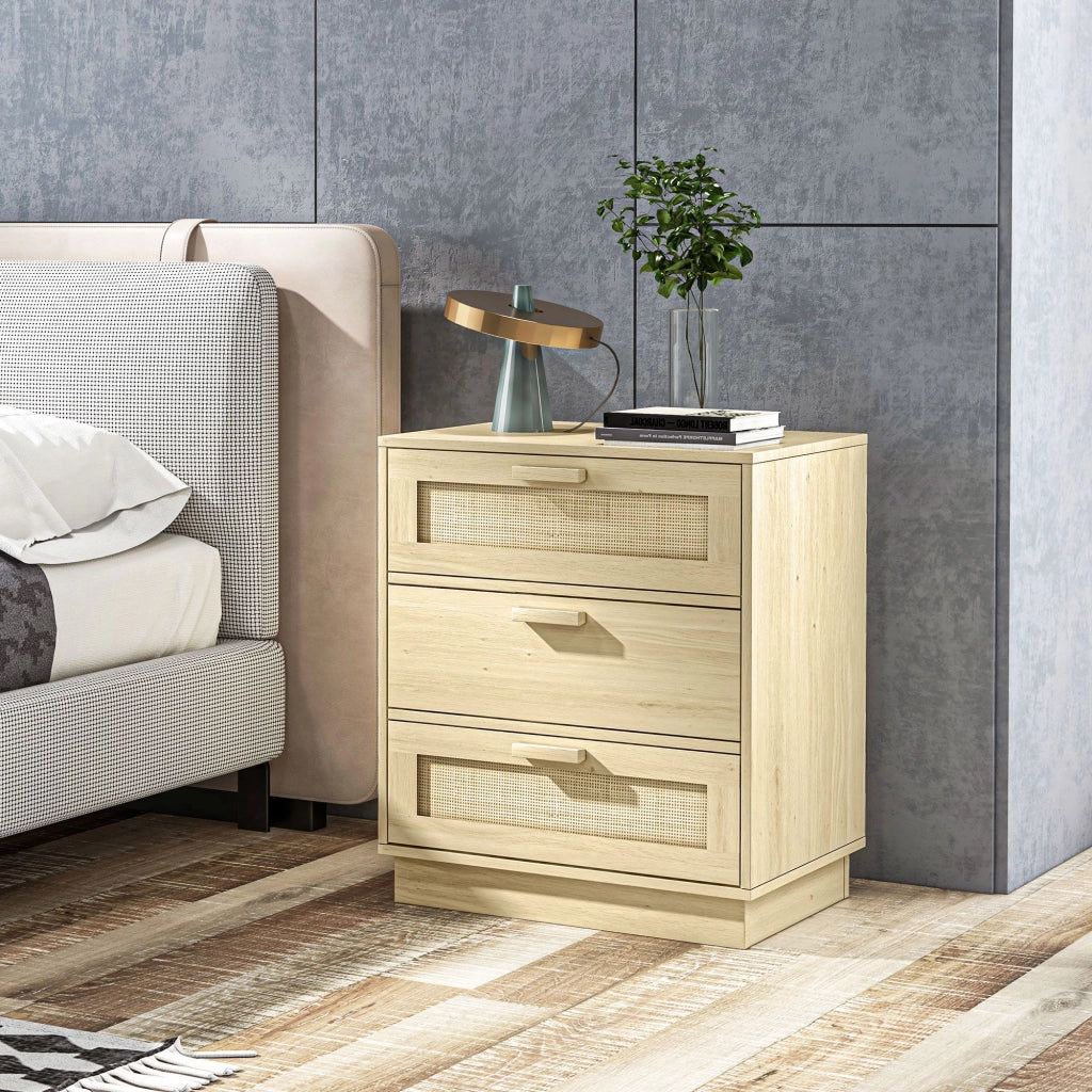 Cassettiera design bohe'me in rattan con 3 cassetti ¨C zephmum ¨C legno naturale