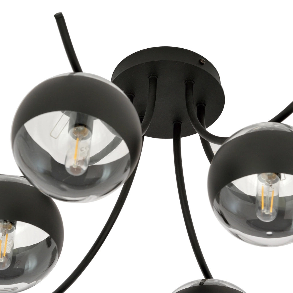 Plafoniera Moderna Polus Acciaio Nero 6 Luci E14