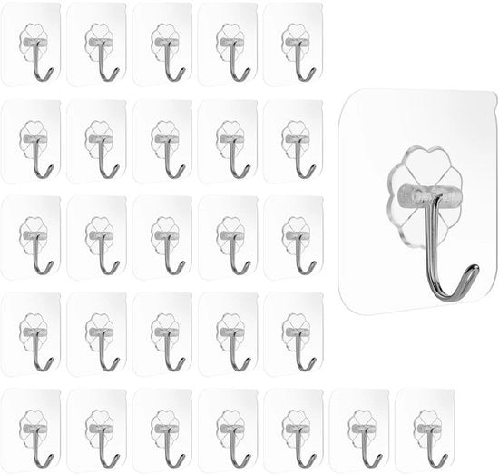 Wandhaken 30 Stuks - Autoadesivo - Impermeabile - Acciaio Inossidabile - Translucido - Alta Aderenza - Sostenibile - Ganci