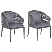 Set di 2 Sedie da Pranzo da Giardino Struttura in Metallo Grigio con Cuscini Intreccio di Corda Design Moderno