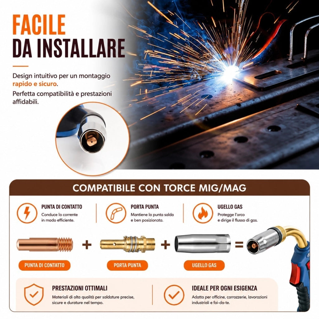 15 Punte Guidafilo M6X25 Torcia MIG MAG 15AK 0,8mm/1,0 mm | 744032-744049 0.8 MM