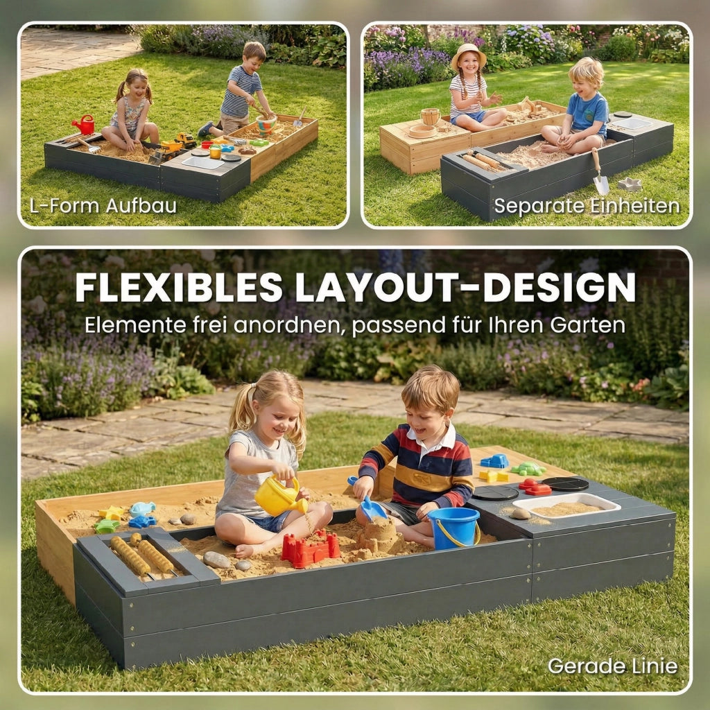 Sandbox 2 Pezzi con Siedibanca e Lavabo Rimovibile ¨C Zephmum ¨C Legno 150x90cm Giallo