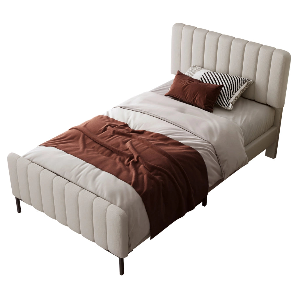 Letto Contenitore con USB; Tipo C e Testiera Imbottita 140×200 cm; senza Materasso; Beige