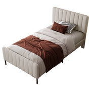 Letto Contenitore con USB; Tipo C e Testiera Imbottita 140×200 cm; senza Materasso; Beige