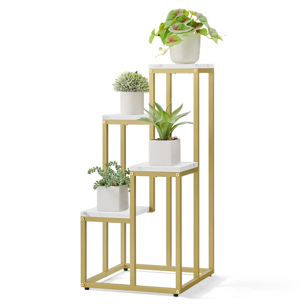 Portafiori Valora a 4 ripiani in marmo oro, design moderno in acciaio