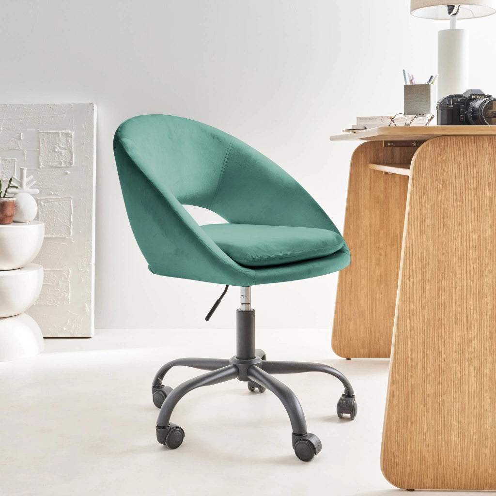 Sedia da ufficio con rotelle in velluto, cyan