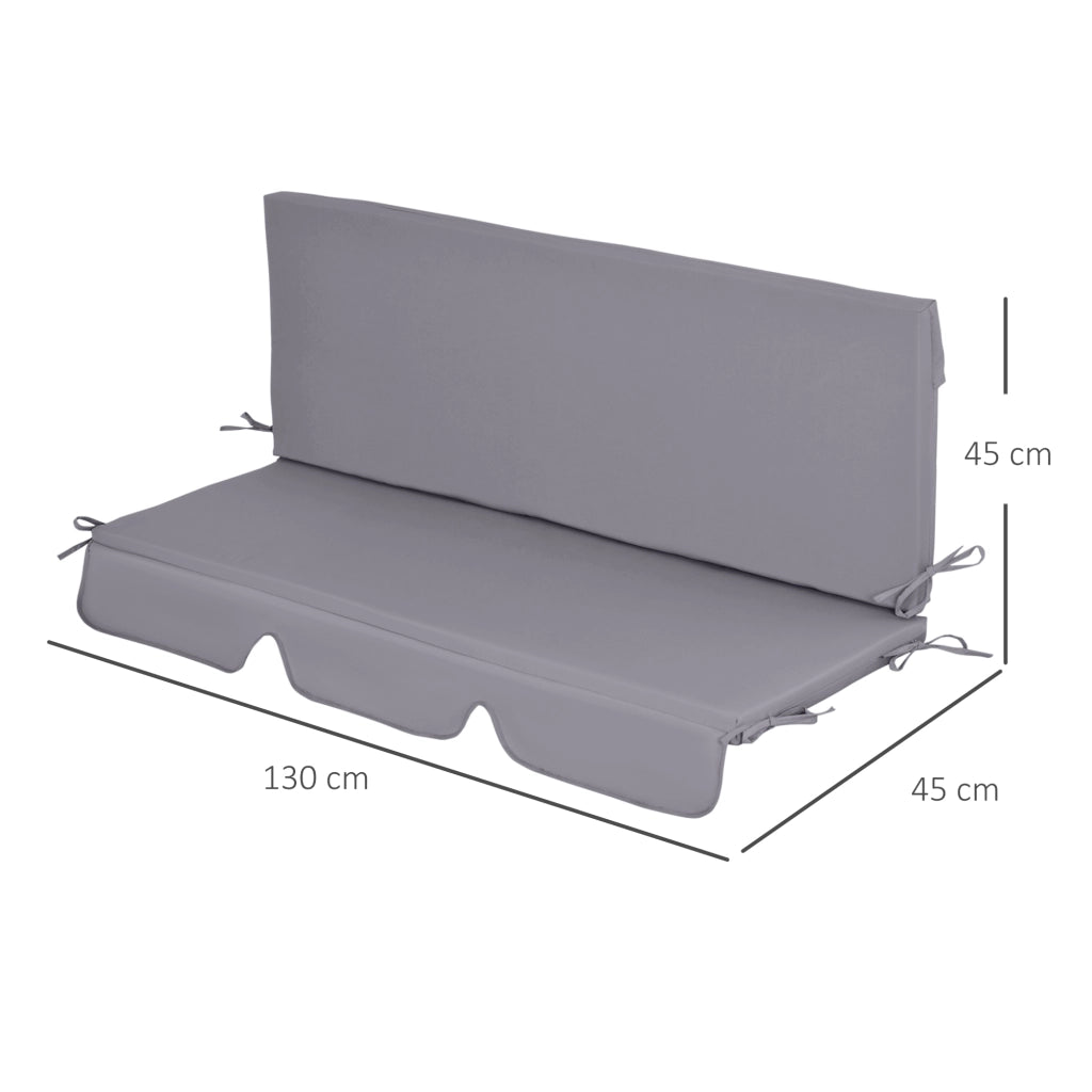 EasyComfort Cuscini da Esterno per Dondolo da Giardino 3 Posti con Lacci, 2 Pezzi da 130x45x5 cm, Grigio