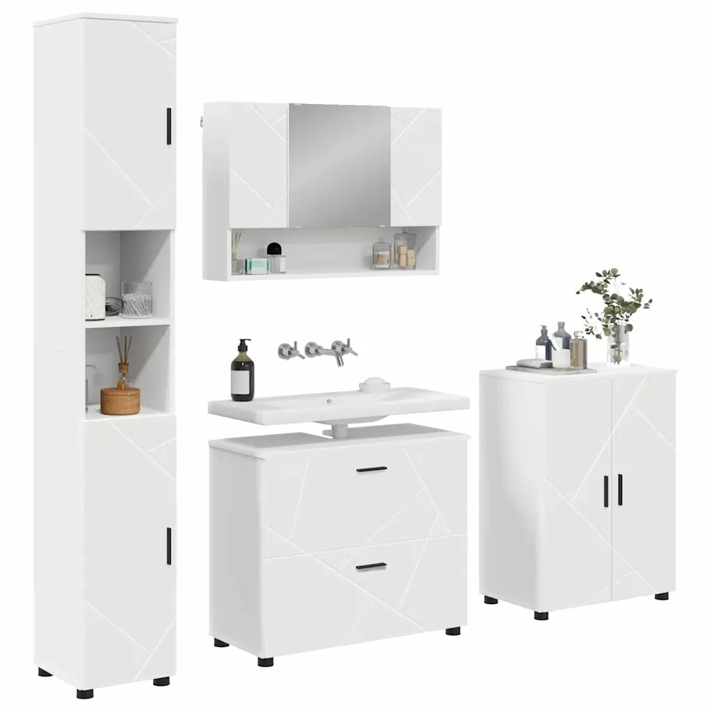 Set di mobili per il bagno con cassetto con porta 4 pcs Bianco 3393083