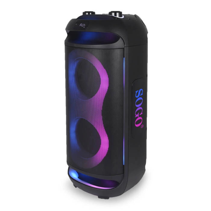 Cassa bluetooth portatile 60W, doppio woofer 6.5 pollici con tweeter, karaoke con microfono incluso, luci LED RGB - SOGO