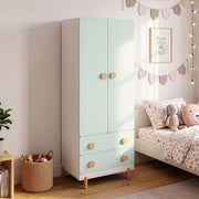 Armadio per Cameretta Vaarentaa a 2 Ante con 2 Cassetti 156x60x41 cm - Bianco/Verde Menta [en.casa]