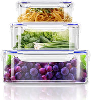 Set di contenitori a tre cassetti con coperchio (3 contenitori, 3 coperchi) per la conservazione degli alimenti, organizzatore per la cucina BPA-free (blu)