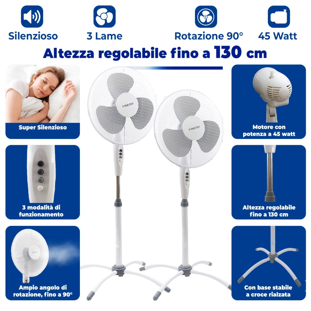 HIGH-TECH VENTILATORE A PIANTANA 3 VELOCITÀ 45 WATT COLORE BIANCO