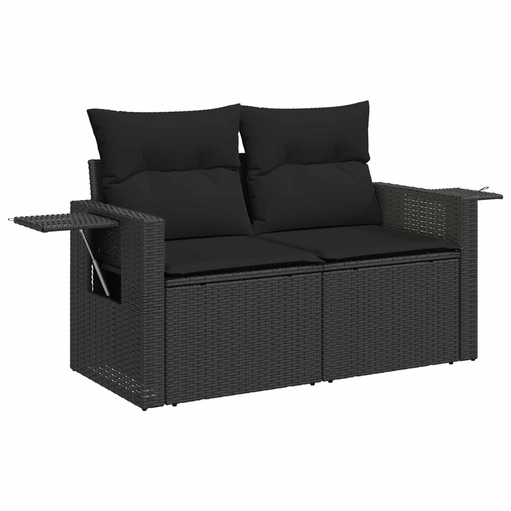 Set Divano da Giardino con cuscino 11 pcs Nero polyrattan