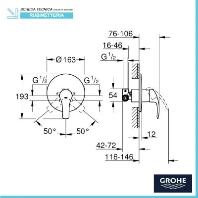 Miscelatore doccia Grohe Eurosmart cromo con corpo da incasso