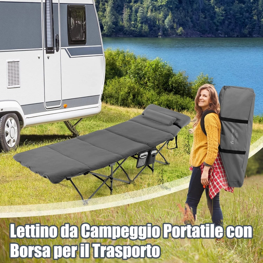 Letto Brandina Pieghevole con Materasso e Cuscino Rimovibili, Borsa da Trasporto, con Struttura Metallica Resistente, per Casa, Ufficio, Campeggio, Carico Fino a 150 kg